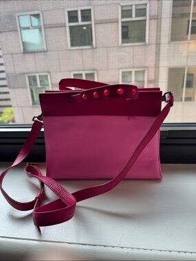 Min & Mon pink studded handle crossbody bag purse rainbow zipper